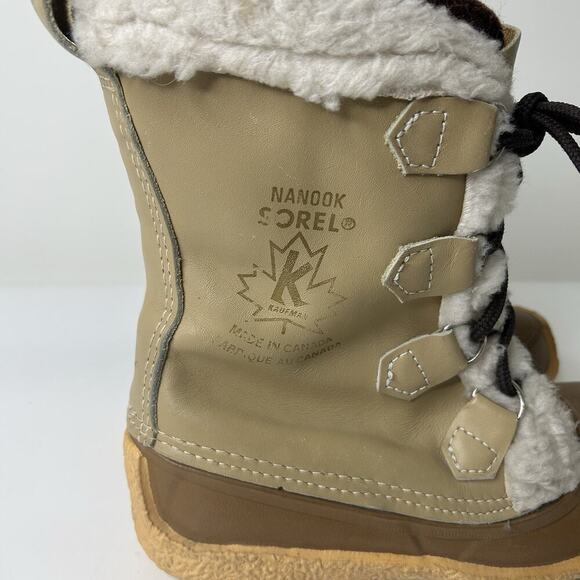 Vintage 80s Sorel Nanook Insulated Canadian Leather Winter Boots Wool Liners 8 - Picture 3 of 8